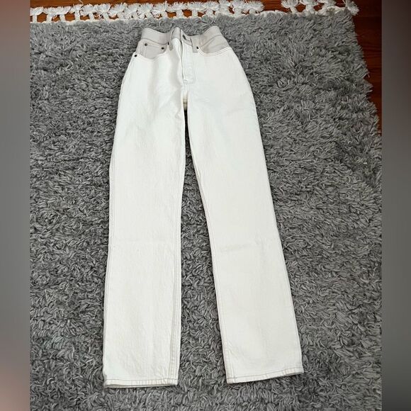 Abercrombie and Fitch Cream and Leather 90s Straight Leg Pants size 23 000 - Picture 8 of 8